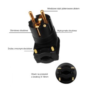 Miedziany wtyk zasilający kątowy Schuko Audio do wzmacniacza amplitunera wieży